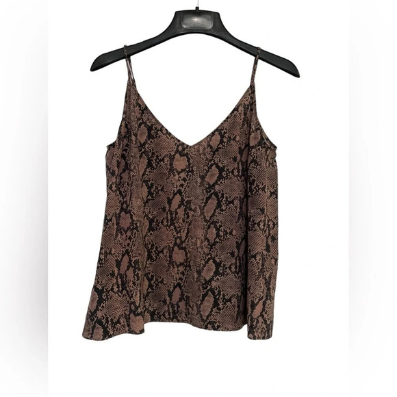 Frame Silk Python Print Sleeveless Classic Cami Top, Chocolate Sz L - Picture 2 of 9